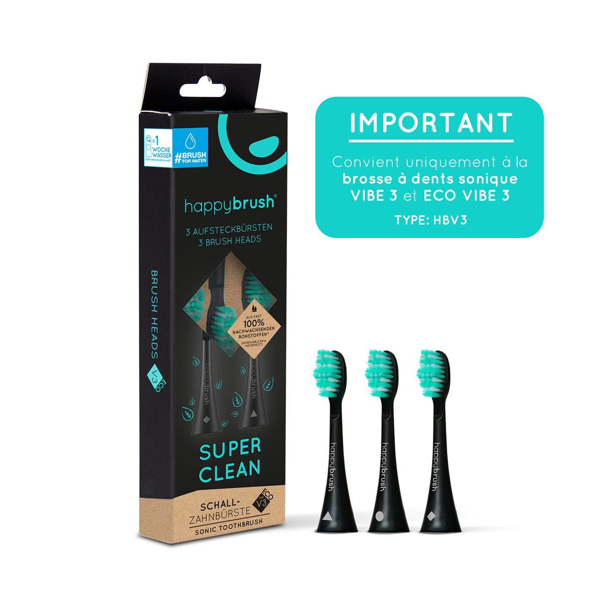 Têtes de brosse Sonique V3+ | Noire 3x